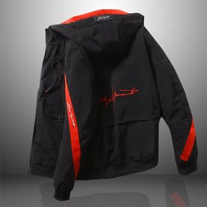 Men's Jackets Autumn embroidery Patchwork Streetwear Casual Waterproof Outwear Hooded Breathable Windbreaker Jacket Male 4XL 210819