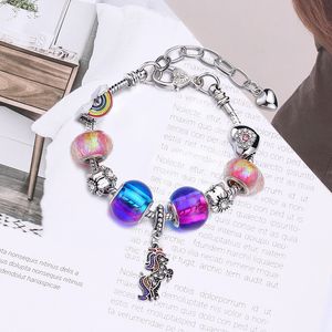 Hot Selling Christmas Style Bracelet Unicorn Dangle Snake Chain Lobster Midnight Blue Crystal CZ Charm Bead Bangle Fashion Jewelry Accessories Chamilia European