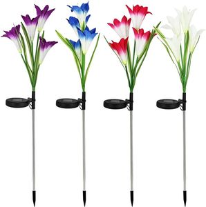 4 LED Solar Power Lily Flower Stake Lights Outdoor Garden Path Luminous Lamps Weihnachtsdekorationen - Blau