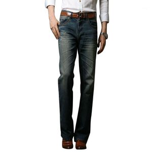 Mens vintage flared jeans blå smal passform bredben vår höst casual boot cut denim byxor för manlig flare 28-38 män