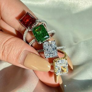 Anel de designer de diamante de casamento para mulher 925 prata esterlina princesa quadrada 8A zircônia cúbica rosa verde amor anel de noivado de ouro feminino moda jóias caixa de presente