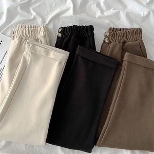 Pantaloni per le donne Vita alta elastica Albicocca Pantaloni di lana larghi Panno Pantaloni dritti casual chic femminili Mamma Primavera Bottoms Q0801