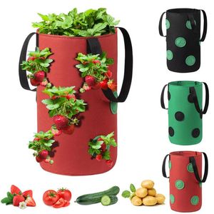 Gallon jordgubbar plantering väska multi-mouth container växa planter påse root växt växande pott jardim trädgård leveranser plantare krukor