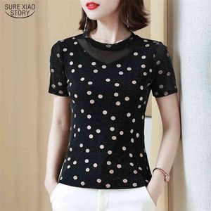 Yaz Kısa Kollu Gömlek Kadınlar Casual Polka Dot Mesh Tops Bluz Artı Boyutu 4XL Kazak Kıyafetleri Blusas 9157 50 210506