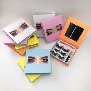 Partihandel 25mm Mink Lashes Dramatiska Strip Ögonfransar Ögon Magnetiska Set Boxar Lash Lim Eyelash Pincezer Custom Private Label Packaging 1pcs Case