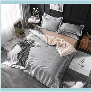 Satser Tillbehör Textil Hem Garden3 / 4 / 5PCS 100% Naturlig Silk Sängkläder med Duvet Er Sheet Pillowcase Luxury King Queen Twin Size Solid