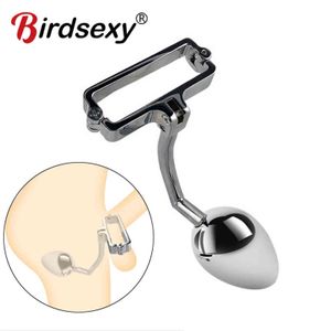 Nxy anal sexo brinquedos gay butt plug de aço inoxidável metal gancho anal com anel de pênis de bola para o dilatador masculino chastity lock galo 1123