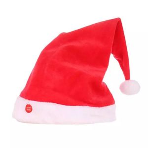Unisex Cotton Christmas Battery Music Toy Electric Christmas Gift Santa Cap For Children - Red