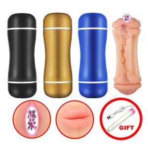 Nxy Men Masturbators Double Hole Male Masturbator Cup Realistic Vagina and Mouth Oral Masturbation for Adult Toy Artificial Sex 1214