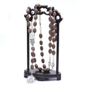 beaded necklaces Seven Sorrow Chaplet Rosary Oval Wooden Beads Rosaries with Virgin Mary Rosary Center Catholicism Gift Religious
