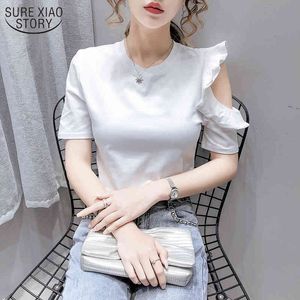 Koreanische Sommer Baumwolle Mode Kühlen Kurzarm Frau Shirts Solide Sexy Aushöhlen Dünnes Hemd frauen Tuch 10262 210508