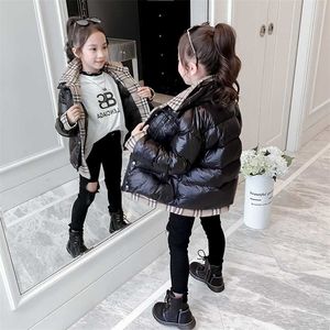 Winter Thick Coat Girls Patchwork Parkas Black Long Sleeve Baby Girl Clothes Coats 211203