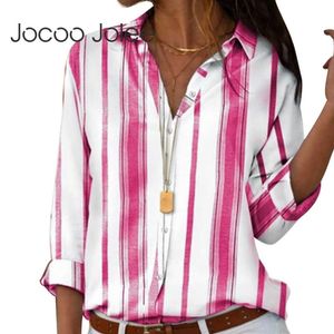 Jocoo Jolee Spring Summer Long Sleeve Cotton Cotton Striped Blouse Women Turn Down Collar Loose Shirt Plus Size Tops Lemyn's Clothing210619