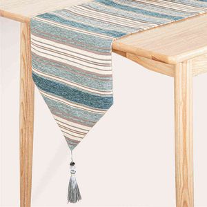 Blue Stripes Modern Wave Geometric Table Runners Cloth Cotton with Tassels Dining Decoration for Wedding Dinner Party 211117