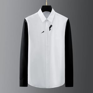 Camisas casuais casuais marca black branco stitching camisa manga longa fina encaixe masculino negócio formal vestido de festa social