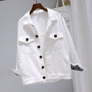 Spring Female Black White Denim Jacket Student Harajuku BF female bomber Jeans Coat Solid Batwing Sleeve jacket 210531