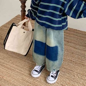 Jungen Mädchen Herbst Winter Patchwork Mode Harem Jeans Kinder übergroße lose Denimhosen 210508