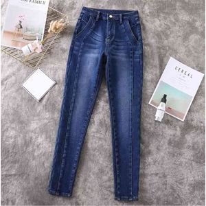 Jeans donna Plus Size Soft Thinck Velvet Winter Warm Pantaloni a vita alta Patch Work Stretch Skinny Pencil Pants Denim Ladies 5XL 210322