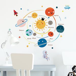 Cartoon solar system planets wall sticker child kids room home decoration mural removable wallpaper bedroom nursery stickers