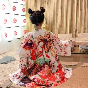 Kimono allentato con stampa estiva a 2 colori Camicetta da donna kimono cardigan Camicia da spiaggia in stile cinese Top con cintura (M292) 210423