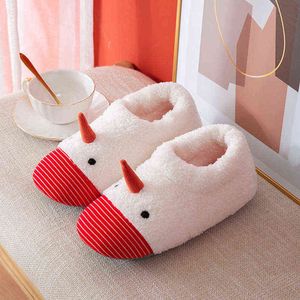 Ragazza Kawaii Cartoon Warm Soft Plush Home Shoes Inverno New Indoor Ladies Antiscivolo Scarpe piatte casual Pantofole di alta qualità H1122