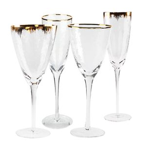 Multicolor Hammerade vinglas Champagne Flute Gold Rim Goblet Cordial Glass STEMed Barware för restaurangbröllopsfest