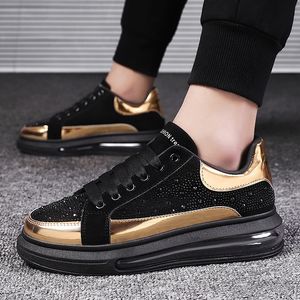 Zapatos Para Hombre Calaveras al por mayor-Men Sports Skate Shoes Sneaker with Rinestone Skull High Hip Hop Gold Black