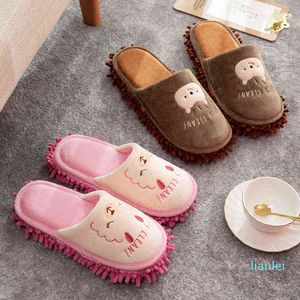 Casa Mop Designer Pulizia dei pavimenti Pantofole in pelliccia da donna Cartone animato Animale Camera da letto Coppie Scarpe Inverno Caldo Scivoli da donna Staccabile Y1206