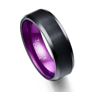 Cluster Rings Mens Ring 8mm Wide 3MM Thick Black Flat Purple Inner Tungsten Steel T080R Plus Size 7-12 Wedding Anniversary