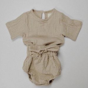 Baby Boys Girls Garnitury Summer Ins Moda Zestawy Kids Kids Linen Casual Topy + Spodenki Cute Toddler Odzież 210429