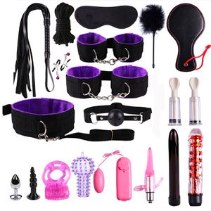 Massage 21pcs Sex Bdsm Bondage Set Gag Handcuffs Whip Ropes Blindfold Nipple Clamps For Woman Sex Toys For Couples Slave Adult Games