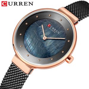 Curren Creative Womens Watches with Stainless Steel Mesh Strap Charming Quartz Wristwatch Ladies Unique Dial Female Clock Q0524