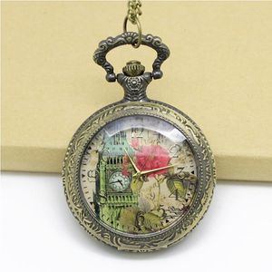 Orologi da taschino 10 pezzi in Steampunk Big Ben vetro trasparente orologio al quarzo collana retrò regalo nostalgia festa unica