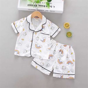 Barn Baby Boys Tjejer Tecknade Printe Short Sleeve Toppar Sleepwear Shorts Toddler Pajama Sats 2PCs Barn Casual Kostymer 211109