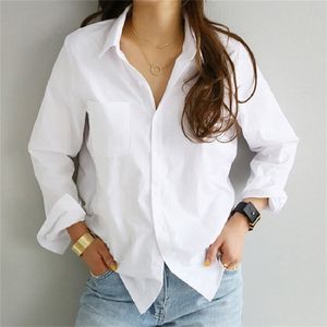 Damer vintage löst blus kvinnor skjorta avslappnad arbetskläder kontor lady mjuk vit ol stil kvinnliga toppar blusas 220307