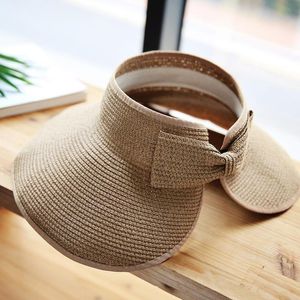 Wide Brim Hats Women Summer Straw Hat Foldable Empty Top Sun Female Large Beach UV Protection Cap Casual Visor