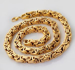Heavy Huge 8mm 24 Inch Gold Stainless Steel Fashion Byzantine Chain Necklace Mens Gifts Chains