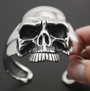 Bangle Men's Skull Metal Bracelet Hip Hop Rock Silver Color Open Cuff Neo-Gothic Style Jewelry