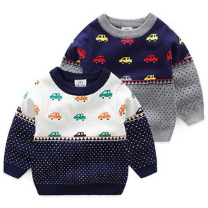 Frühling Herbst Winter 2-10 Jahre Geschenk Oansatz Gestrickte Schule Farbe Patchwork Cartoon Auto Baby Kinder Jungen Weihnachten Pullover 210529