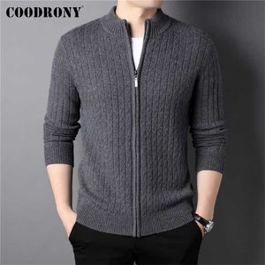 COODRONY Brand Thick Warm Winter Zipper Turtleneck Cardigan Men Clothing Fashion Casual Cashmere Merino Wool Sweater Coat C3148 211221