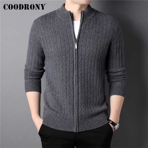 Coodrony Märke Tjock Varm Vinter Zipper Turtleneck Cardigan Men Kläder Mode Casual Cashmere Merino Wool Sweater Coat C3148 211221