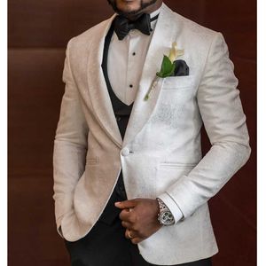 White Floral Groom Tuxedo for Wedding 3 piece Man Suits with Shawl Lapel Custom Male Fashion Clothes Jacket Vest with Black Pant X0909