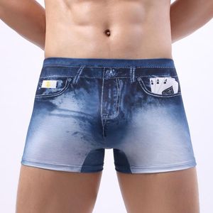 Onderbroek 3D-gedrukte bokserborrels voor mannelijke denim bodem heren ademend jeans ondergoed elastische taille sexy cowboy pantis A50