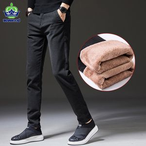 Jeywood 2022 Winter Men's Warm Casual Pants Business Fashion Slim Fit Stretch Thicken Gray Blue Black Cotton Trousers Male 220212