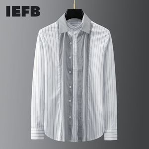 IEFB Yüksek Son Lüks Iş Sahte Çift Yaka Dekoratif Şerit Ekleme erkek Uzun Kollu Gömlek Ince Moda Bluz 9Y5607 210524