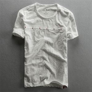 Erkekler Yaz Moda Marka Çin Tarzı Vintage Düz Renk Bambu Pamuk Dikiş Shortsleeve T-shirt Erkek Rahat Ince Tee Tişört Y0323