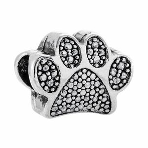 Partihandel 30st hund Paw Print Pendant Charm 925 Sterling Silver European Charms Pärlor Passa Pandora Armband Snake Chain Fashion DIY Smycken