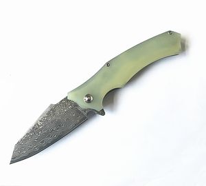 Oferta especial Jade Flipper Faca dobrável VG10 Damasco Steel Steel Steels Folha + G10 Punho Ao Ar Livre Camping Caminhada Bola Rolamento Dobra Facas