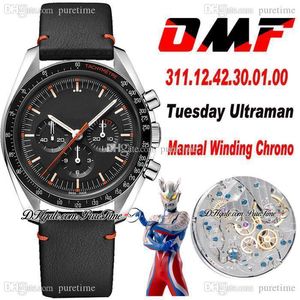 OMF Moonwatch Manual Winding Chronograph Mens Watch Speedy Tuesday 2 Ultraman Black Dial Leahter Strap Orange Line 311.12.42.30.01.001 Super Edition Puretime M55b2