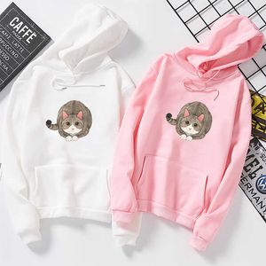 Felpe con cappuccio da donna Harajuku Felpa con cappuccio Kawaii Pink Winter Cat Pattern Felpe con cappuccio Moletom a maniche lunghe Orecchio con cappuccio Mujer 2019 Y0820